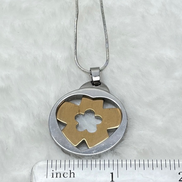 Silver and Gold  Stainless Steel Pendant with 925 Chain - Picture 7 of 11